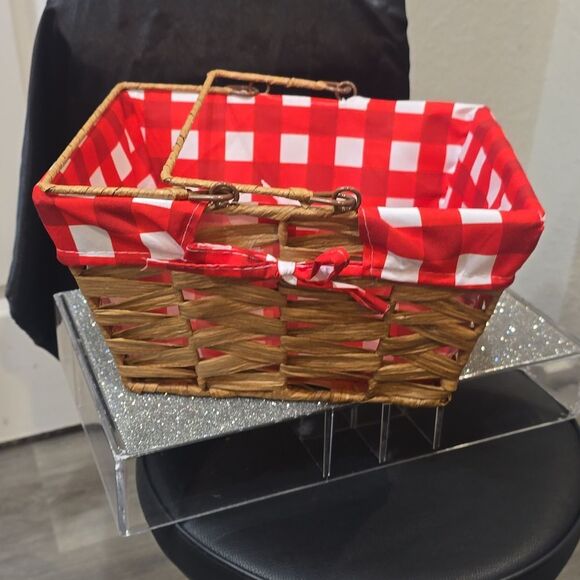At Home Red & White Checkered Decorative Basket w/Handle - Picture 5 of 9